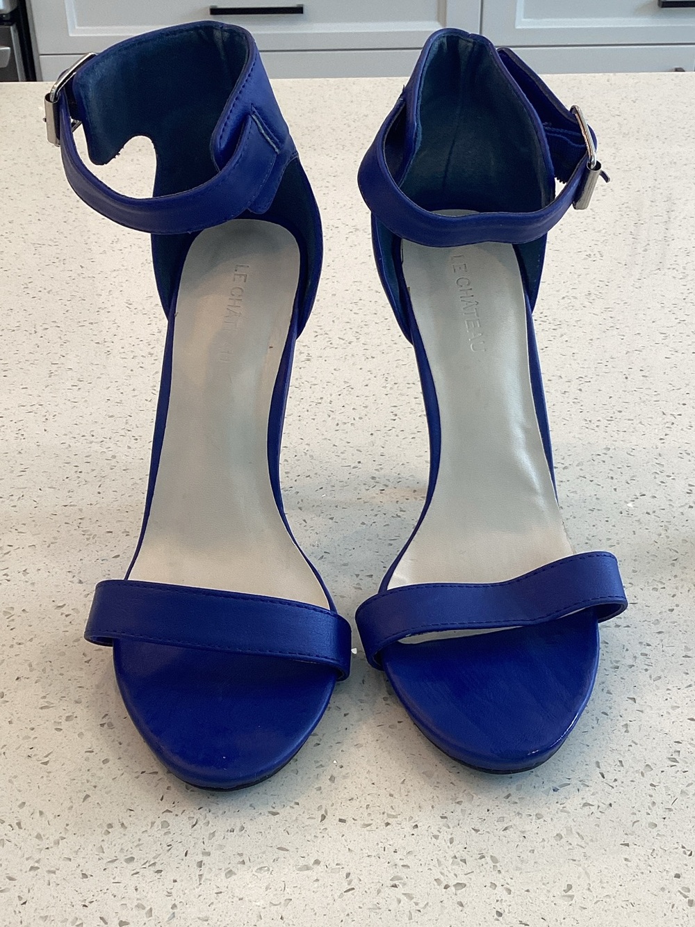 le chateau Cobalt Blue Open-Toe Ankle-Strap Heels